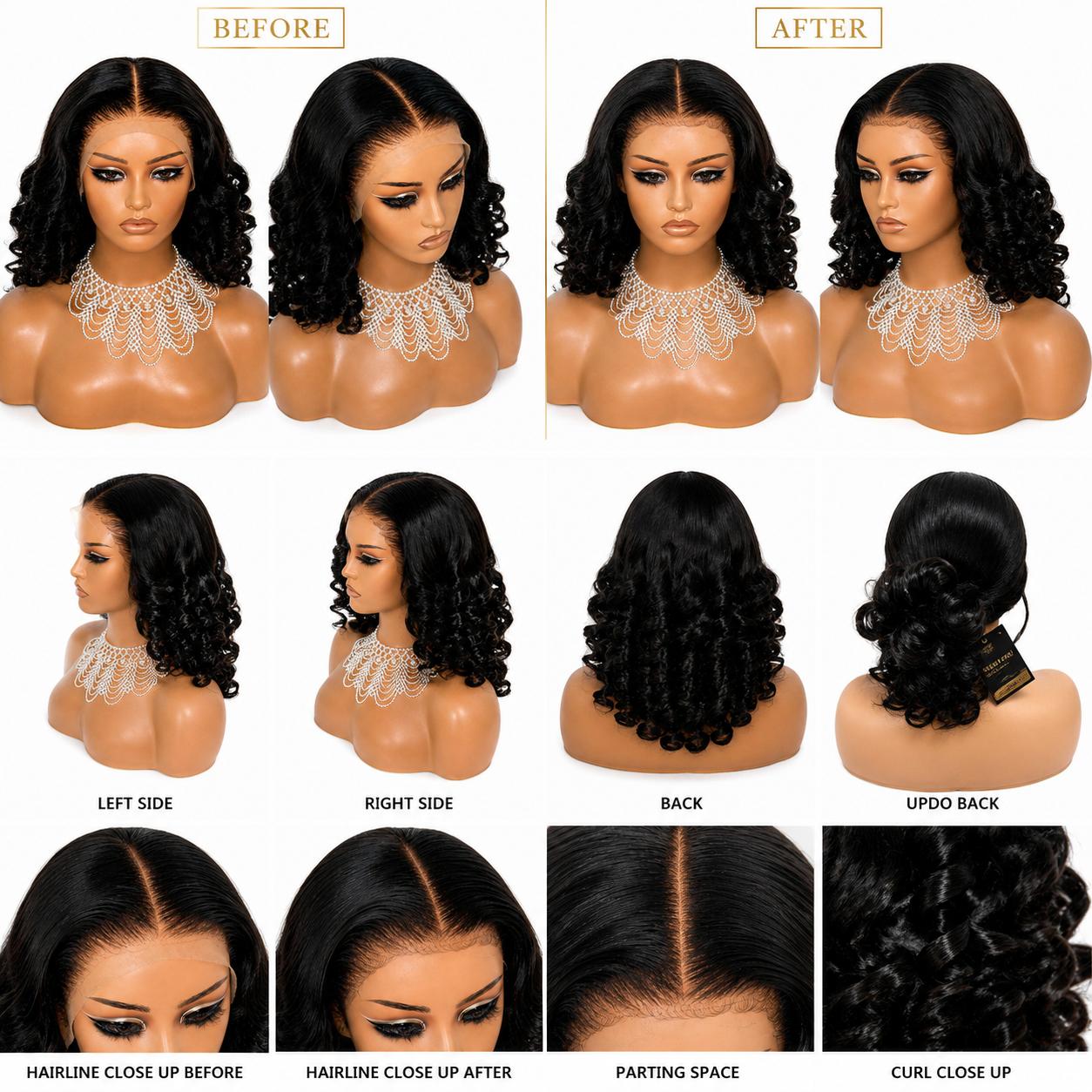 Midnight Luxe Bounce – 16” Raw Hair 13x6 HD Lace Wig with Adjustable Band & Back Strap | 250% Density