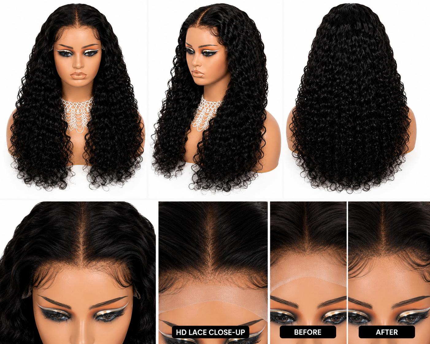 Luxury Deep Wave 13x6 HD Lace Wig – Glueless Wear & Go Human Hair | Pre-Plucked, Pre-Bleached | Adjustable Strap & Back String | 24” & 30”