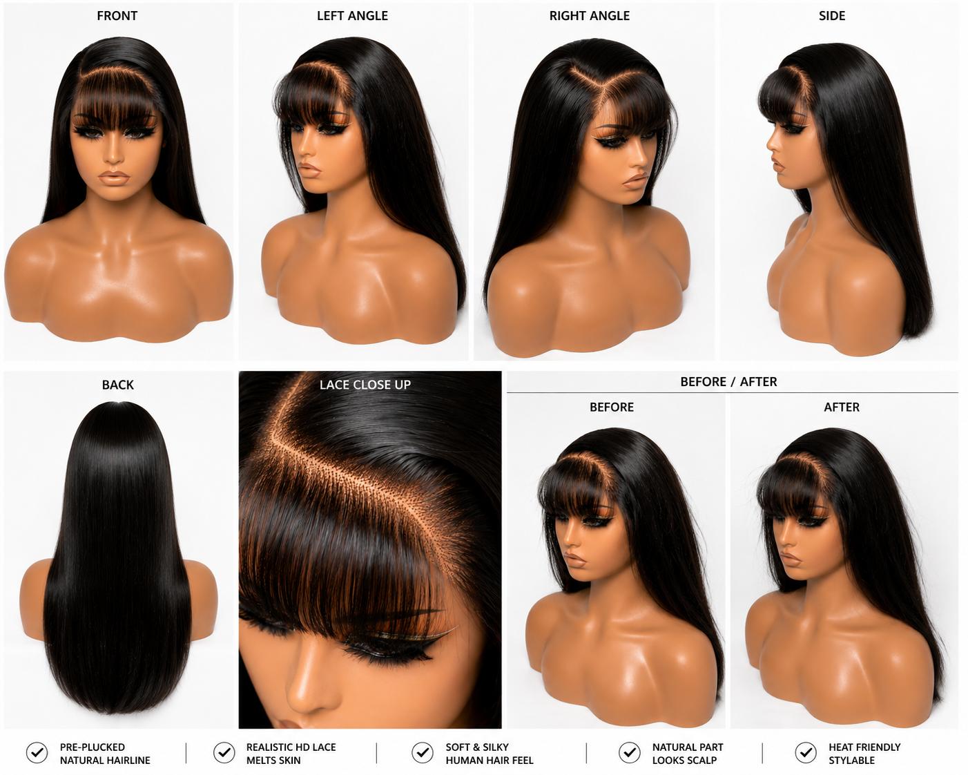 Leny & Nature Luxe Fringe Straight Wig – 20” 5x6 Transparent Lace | Pre-Plucked, Pre-Bleached & Ready-to-Wear