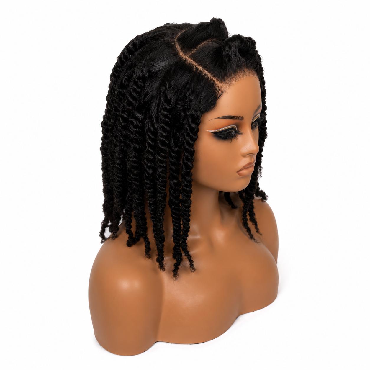 Summer Twist Braided Wig – Two Finger Part 5x5 Transparent Lace | Glueless Human Hair Wig | 250% Density | Pre-Cut with Adjustable Strap | 16”