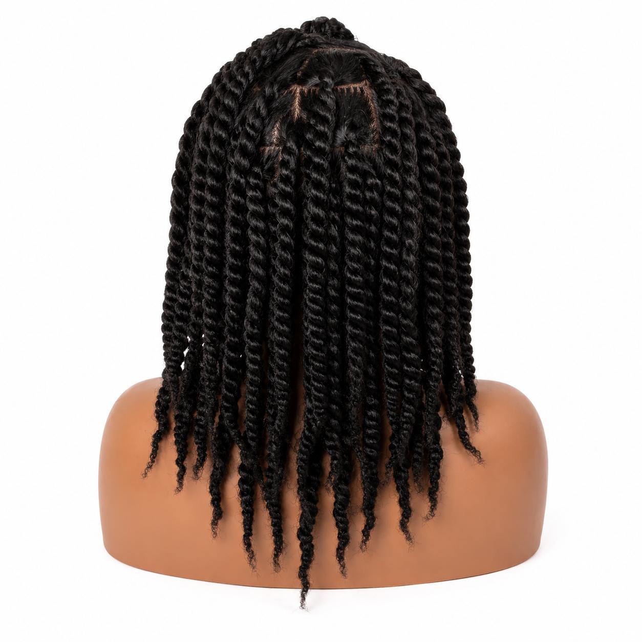 Summer Twist Braided Wig – Two Finger Part 5x5 Transparent Lace | Glueless Human Hair Wig | 250% Density | Pre-Cut with Adjustable Strap | 16”