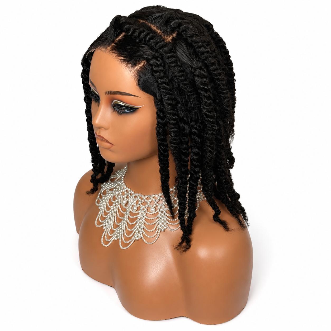 Summer Twist Braided Wig – Two Finger Part 5x5 Transparent Lace | Glueless Human Hair Wig | 250% Density | Pre-Cut with Adjustable Strap | 16”