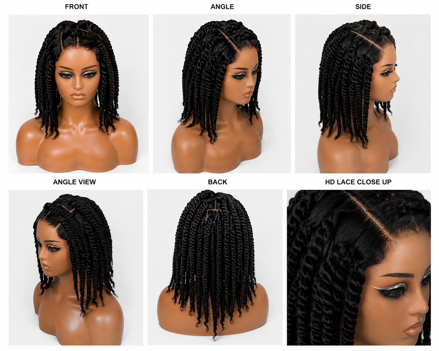 Summer Twist Braided Wig – Two Finger Part 5x5 Transparent Lace | Glueless Human Hair Wig | 250% Density | Pre-Cut with Adjustable Strap | 16”
