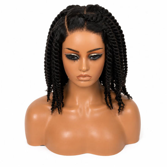Summer Twist Braided Wig – Two Finger Part 5x5 Transparent Lace | Glueless Human Hair Wig | 250% Density | Pre-Cut with Adjustable Strap | 16”
